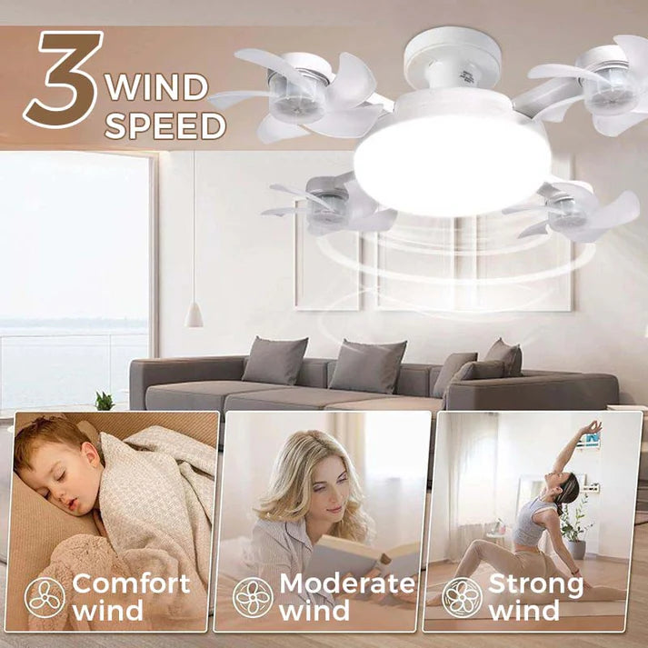 E27 Socket Ceiling Fan Light — 2-in-1 Silent LED Fan with Remote Control, 3 Wind Speeds & 3-Color Dimming