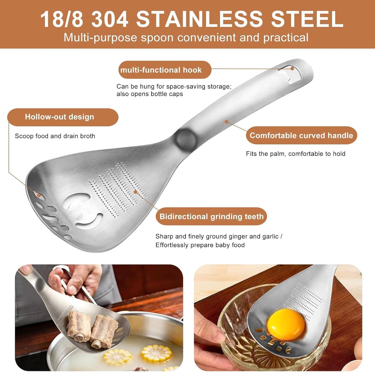 Stainless Steel Masher & Strainer Spoon
